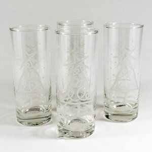Crate & Barrel Christmas Tree Etched Highball Glasses, Set of 4